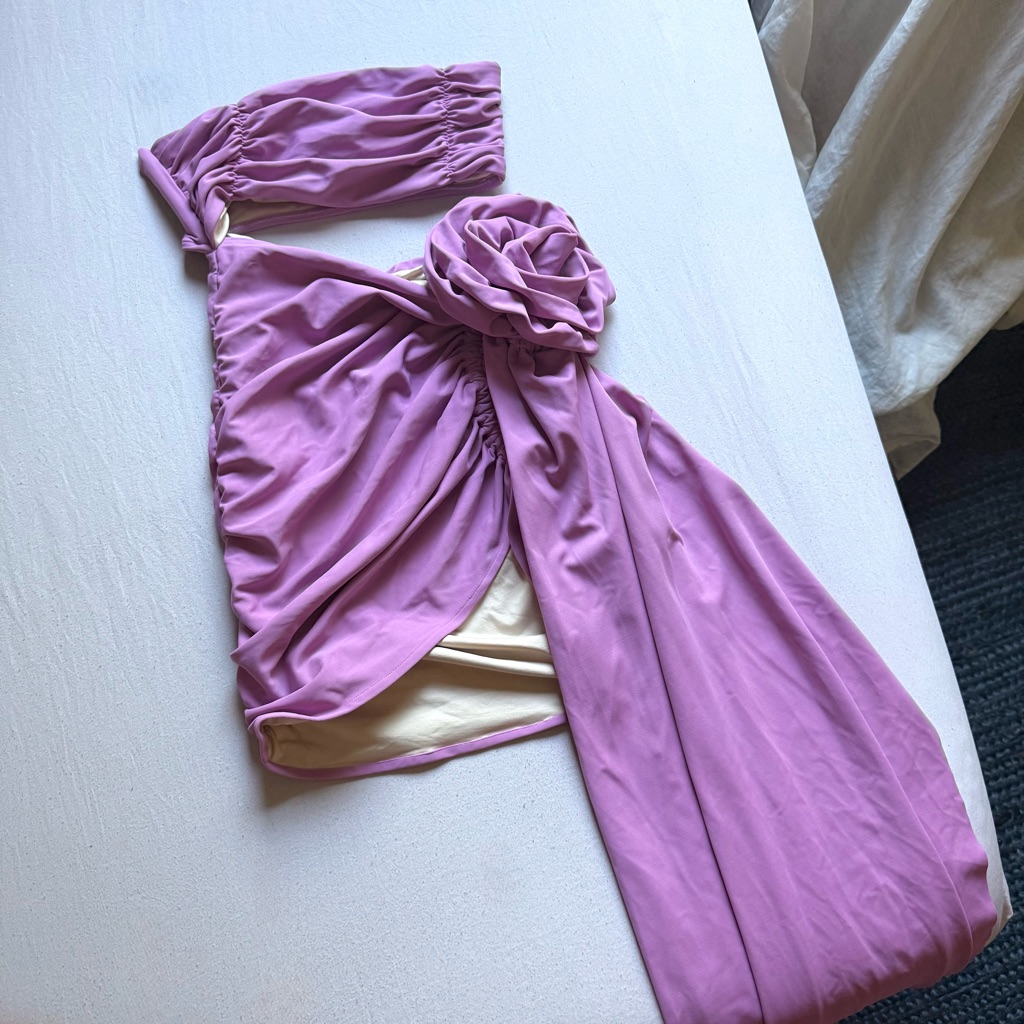 Nwt Bahia Maria Lavender Lilac Purple Pink Beach Swim Rosette Draped Mini Dress